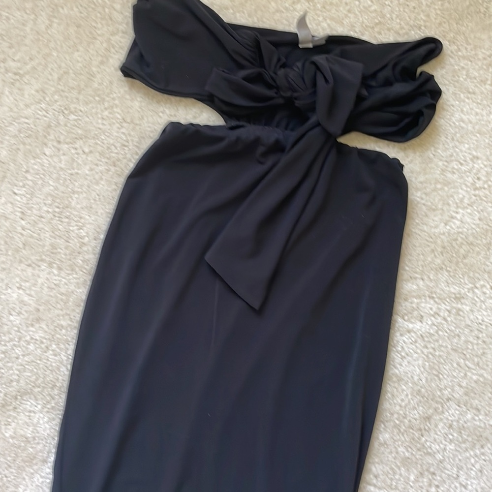 ASOS black bow front tie stretch midi dress - Picture 6 of 6